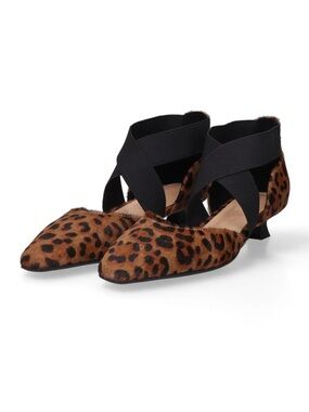 Marc Ellis Leopard Print Pointed-Toe Ankle Strap Kitten Heels